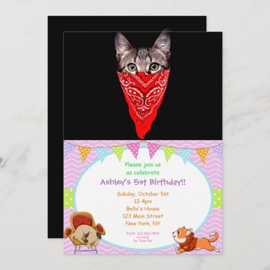 Invitation Capuchon de chat (Devant / Derrière)