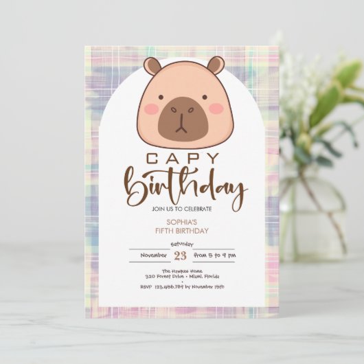 Invitation Capy birthday capybara kids birthday (Debout devant)