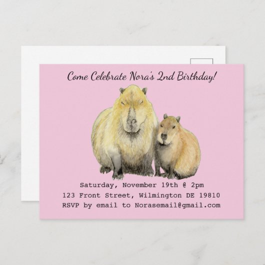 Invitation Capybara (Devant / Derrière)