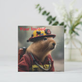 Invitation "Capybara à la Secourt : Pompier Extraordinair (Debout devant)