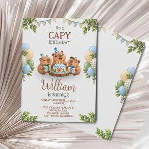 Invitation Capybara Capy Fête Mignon Garçon Bleu Kawaii Anniv
