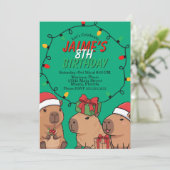 Invitation Capybara Christmas Lights Birthday Party  (Debout devant)