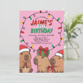 Invitation Capybara Christmas Lights Birthday Party (Debout devant)