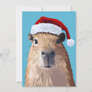 Invitation Capybara de fête en chapeau de Père Noël