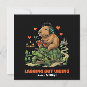 Invitation Capybara et Tortue Gamer Drôle "Lagging But Vibing
