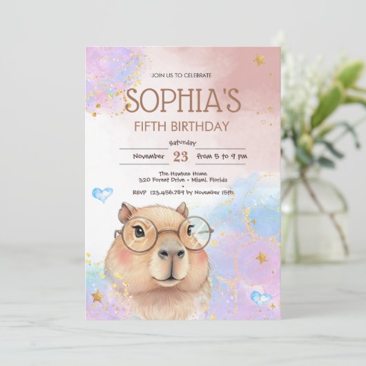 Invitation Capybara kids birthday (Debout devant)