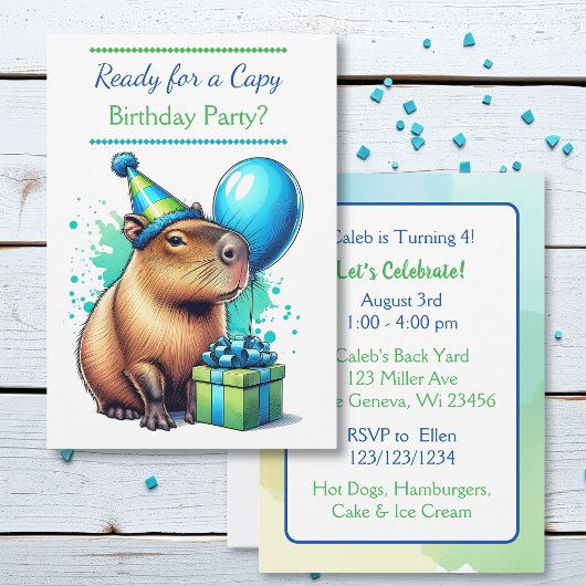 Invitation Capybara Themed Boy's Birthday Party