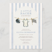 Invitation Car Racing Clothesline Blue Baby Shower (Devant)
