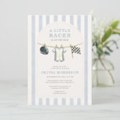 Invitation Car Racing Clothesline Blue Baby Shower (Debout devant)