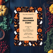 Invitation Caractères d'halloween illustrés mignons sur bg no