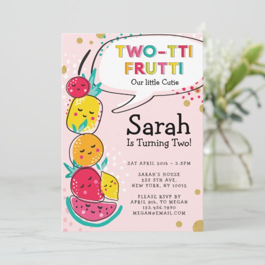 Invitation Caractères Fruits doux à deux tti Anniversaire (Debout devant)