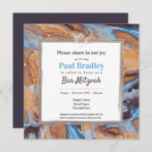 Invitation Caramel, Bleu, & Eggplant Bar Mitzvah (Devant / Derrière)