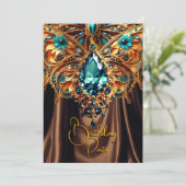 Invitation Caramel d'anniversaire exotique Turquoise Bijou d' (Debout devant)