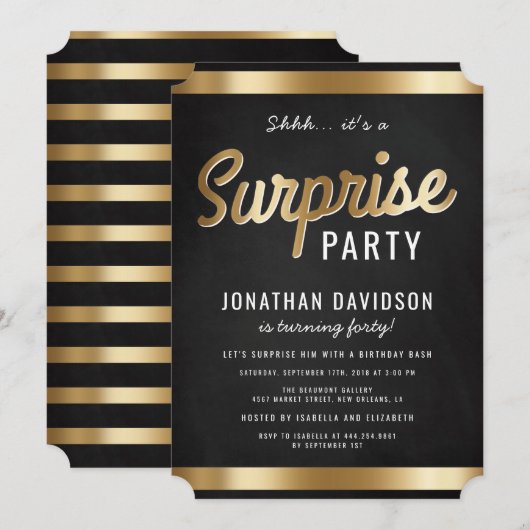 Invitation Caramel Gold et Black Surprise fête d'anniversaire (Devant / Derrière)