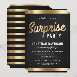 Invitation Caramel Gold et Black Surprise fête d'anniversaire
