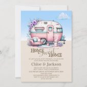 Invitation Caravane rose Funny Fête du réchauffement de la ma (Devant)