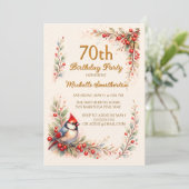 Invitation Cardinal Bird Watercolor Floral 70th Birthday (Debout devant)
