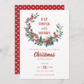 Invitation Cardinal Floral Holly Soirée de Noël (Devant / Derrière)