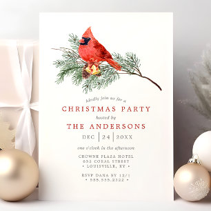 Invitation Cardinal Oiseau Aquarelle Vintage Fête de Noël