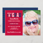 Invitation Cardinal Red and Navy Blue Graduation Party (Devant / Derrière)