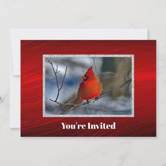 Invitation Cardinal Red Winter Photo Anniversaire (Devant)