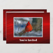 Invitation Cardinal Red Winter Photo Anniversaire (Devant / Derrière)