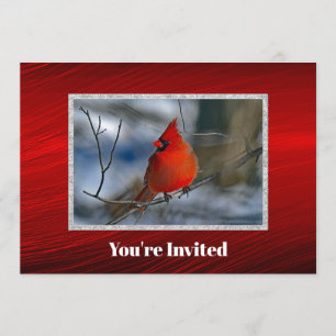 Invitation Cardinal Red Winter Photo Anniversaire