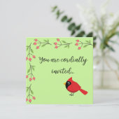 Invitation Cardinal Rouge de Dessin Animé Mignon avec des Fle (Debout devant)