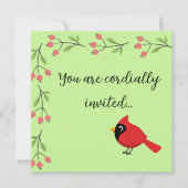 Invitation Cardinal Rouge de Dessin Animé Mignon avec des Fle (Devant)