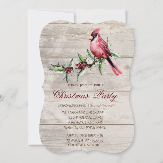 Invitation Cardinal Rouge Holly Berry Bois Christmas Corporat (Devant)
