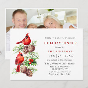 Invitation Cardinal Rouge Holly Berry Noël DÎNER