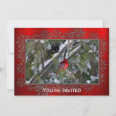 Invitation Cardinal Snow Pine Tree Photo Noël (Devant)