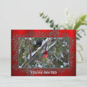 Invitation Cardinal Snow Pine Tree Photo Noël (Debout devant)