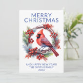 Invitation Cardinal Wreath Blue Holiday Card (Debout devant)