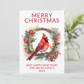 Invitation Cardinal Wreath Red Holiday Card (Debout devant)