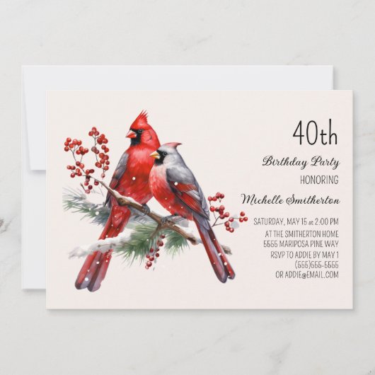 Invitation Cardinals rouges Baies 40e anniversaire (Devant)