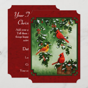 Invitation Cardinaux boréaux et houx rouge