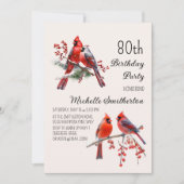 Invitation Cardinaux Neige Oiseaux d'hiver 80e anniversaire (Devant)