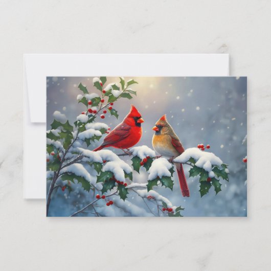 Invitation Cardinaux rouges et Holly en neige (Devant)
