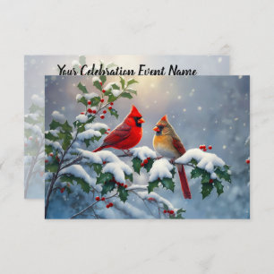 Invitation Cardinaux rouges et Holly en neige