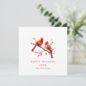 Invitation Cardinaux rouges sur une branche de houx (Debout devant)