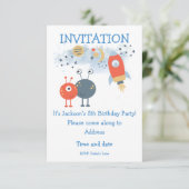 Invitation Caricature Aliens et vaisseau spatial Anniversaire (Debout devant)