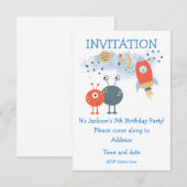 Invitation Caricature Aliens et vaisseau spatial Anniversaire (Devant / Derrière)