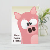 Invitation Caricature amusante Cochon rose Anniversaire Invit (Debout devant)