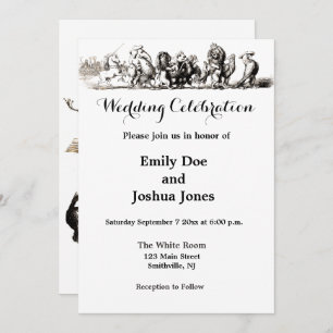 Invitation Caricature animale Unicorne Elephant Lion Zoo