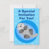 Invitation Caricature bleu loutre de mer joyeux (Dos)