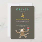 Invitation Caricature Brown Monkey Fun Photo Enfant's Birthda (Devant)