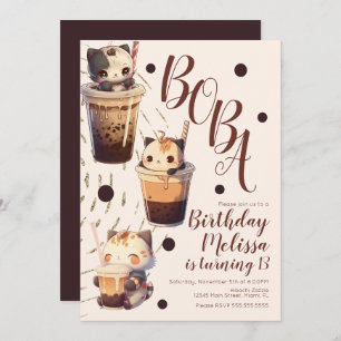 Invitation Caricature chatte Boba fête d'anniversaire