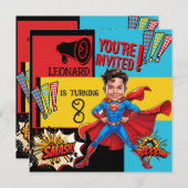 Invitation Caricature comique Superhero (Devant / Derrière)