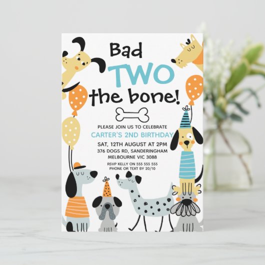 Invitation Caricature Comme Mauvais Deux Chiens Os 2e anniver (Debout devant)
